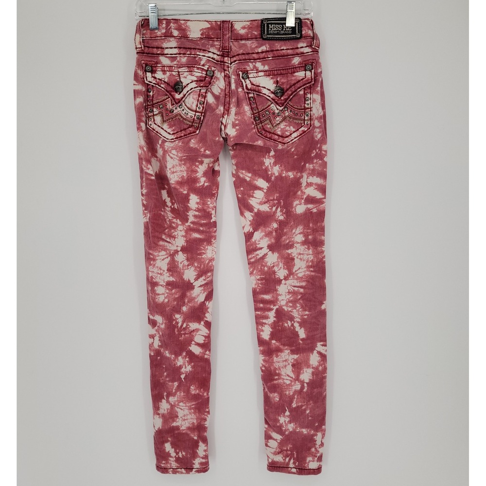 Miss Me Red Tie Dye, Acid Wash Embellished, Skinny Jeans 26x32